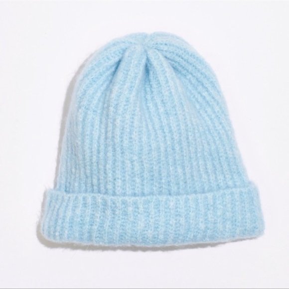 Free People Lullaby Rib Beanie Robins Egg Knit Stretch Fuzzy Soft Comfy Cozy Hat